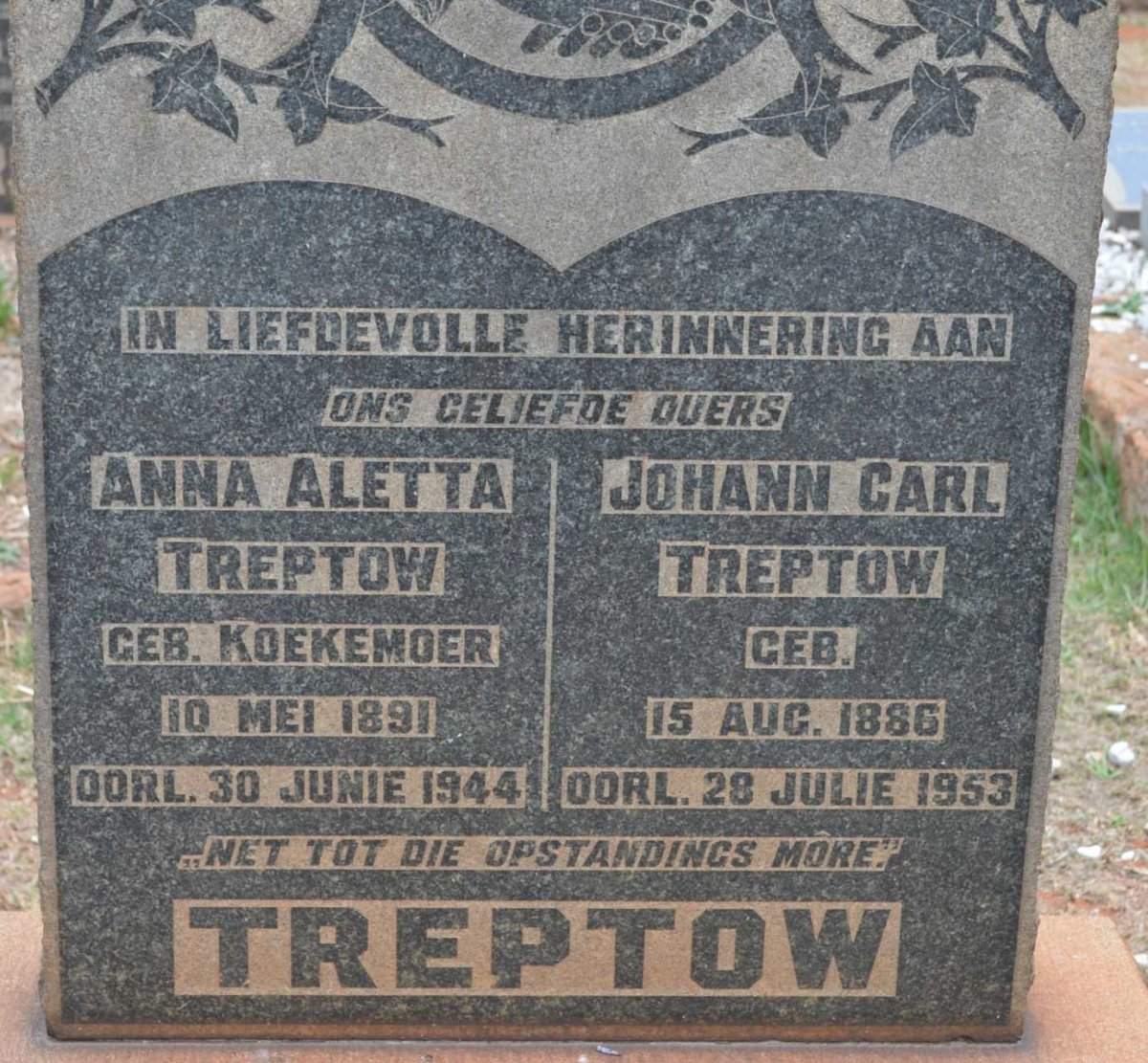 TREPTOW Johann Carl 1886-1953 &amp; Anna Aletta KOEKEMOER 1891-1944