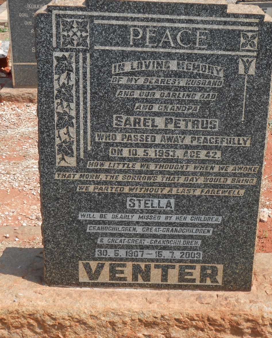 VENTER Sarel Petrus -1953 &amp; Stella 1907-2003