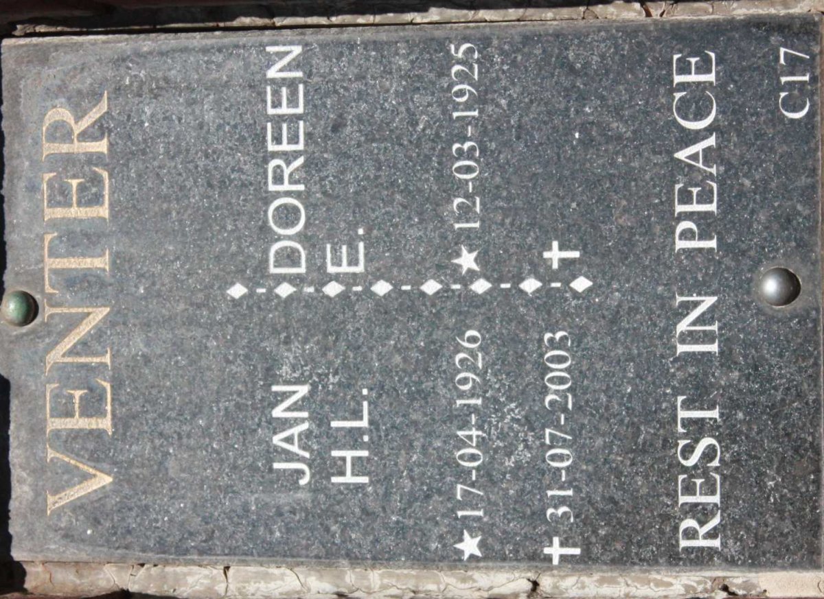 VENTER Jan H.L. 1926-2003 &amp; Doreen E. 1925-