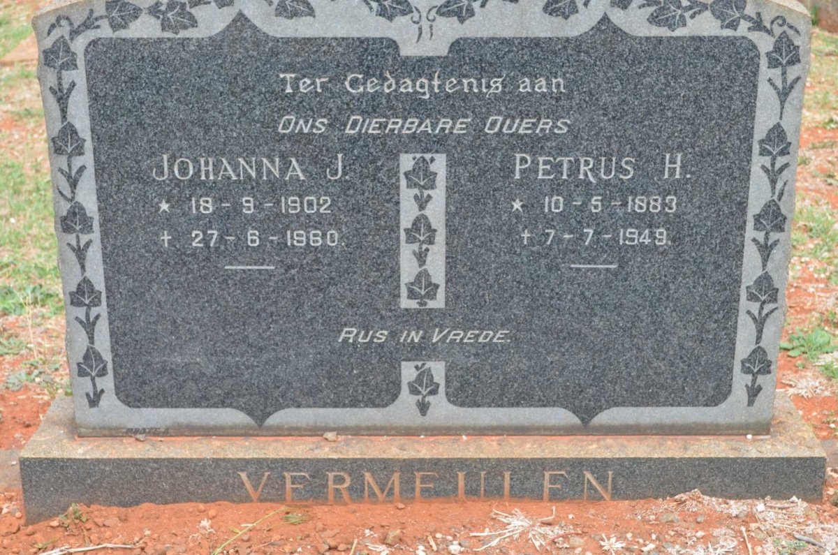 VERMEULEN Petrus H. 1883-1949 &amp; Johanna J. 1902-1960