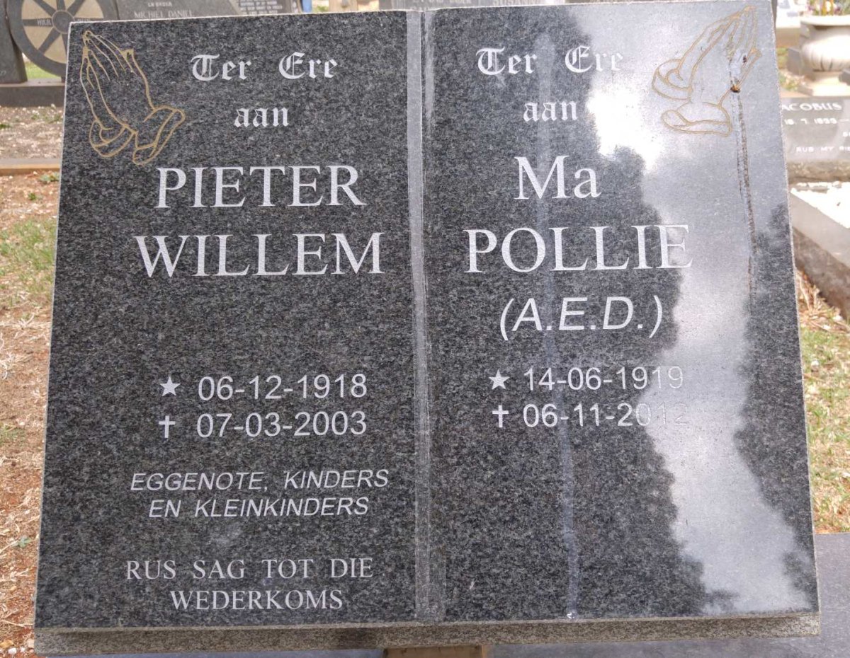 VENTER Pieter Willem 1918-2003 &amp; A.E.D. 1919-2012