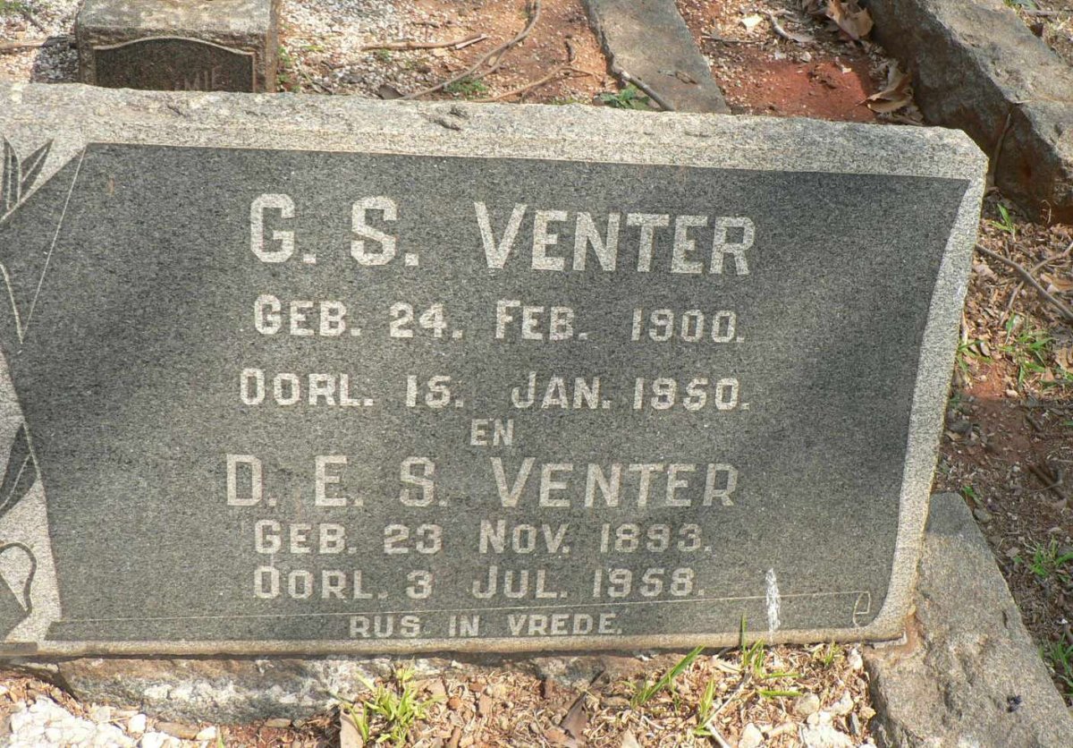VENTER D.E.S. 1893-1958 &amp; G.S. 1900-1950