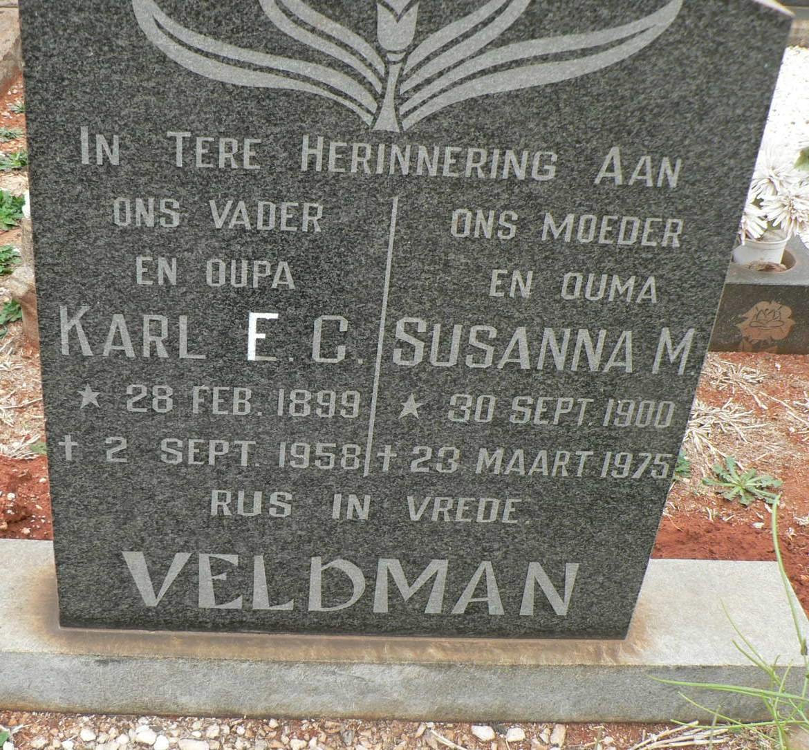 VELDMAN Karl E.C. 1899-1958 &amp; Susanna M. 1900-1975