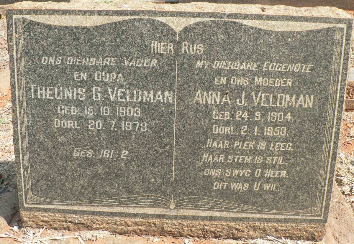 VELDMAN Theunis G. 1903-1973 &amp; Anna J. 1904-1953
