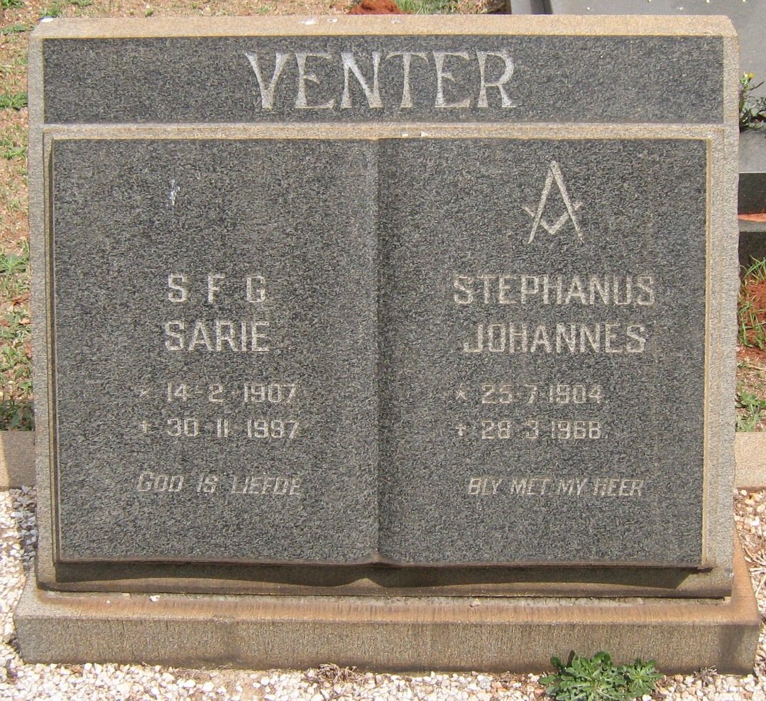 VENTER Stephanus Johannes 1904-1968 &amp; S.F.G. 1907-1997
