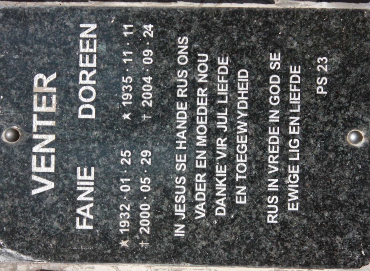VENTER Fanie 1932-2000 &amp; Doreen 1935-2004