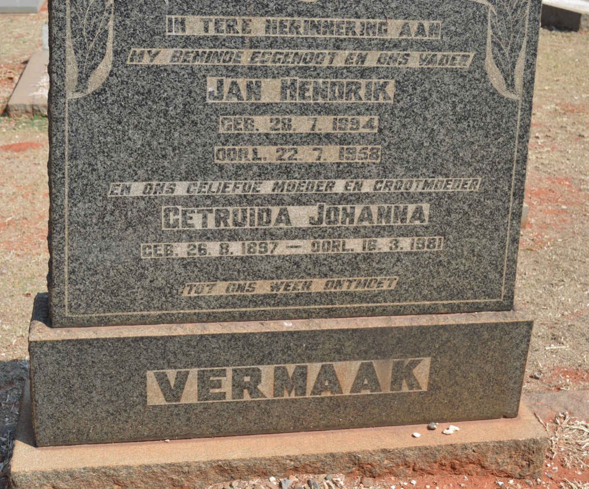 VERMAAK Jan Hendrik 1894-1958 &amp; Getruida Johanna 1897-1981