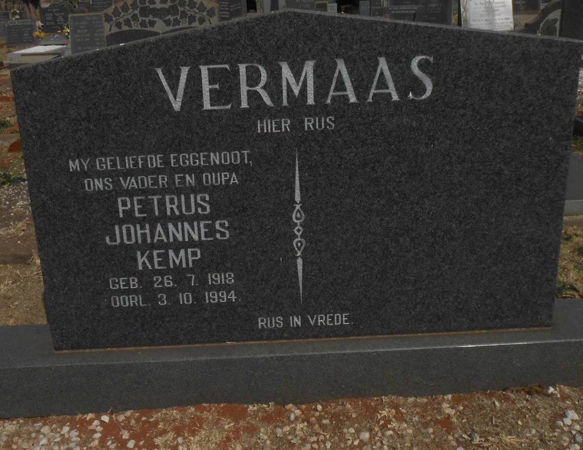 VERMAAS Petrus Johannes Kemp 1918-1994