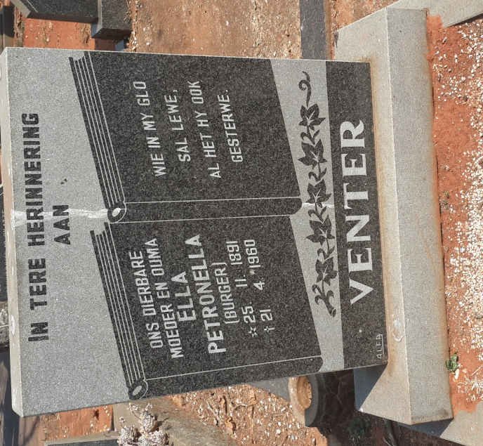 VENTER Ella Petronella nee BURGER 1891-1960