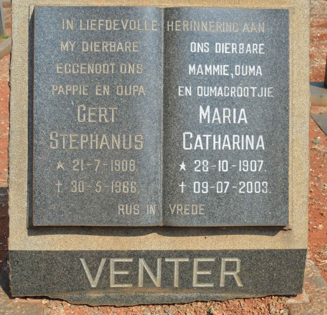 VENTER Gert Stephanus 1908-1966 &amp; Maria Catharina 1907-2003