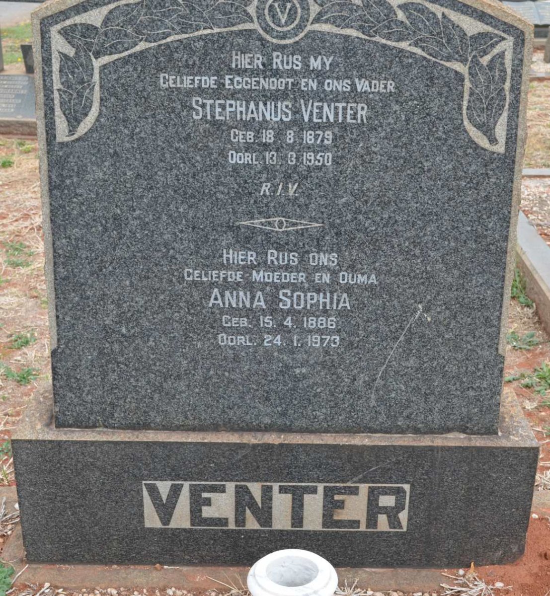 VENTER Stephanus 1879-1950 &amp; Anna Sophia 1886-1973