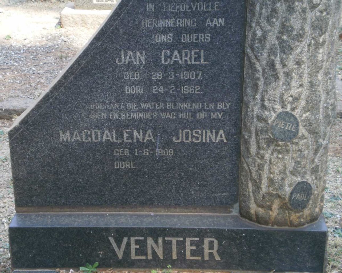 VENTER Jan Carel 1907-1962 &amp; Magdalena Josina 1909-
