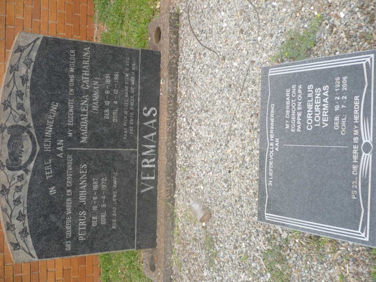 VERMAAS Petrus Johannes 1897-1972 &amp; Magdalena Catharina HAMMAN 1891 -1961 :: VERMAAS Cornelius Lourens 1926-2006