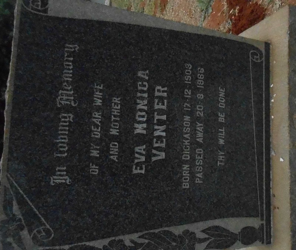 VENTER Eva Monica nee DICKASON 1903-1966