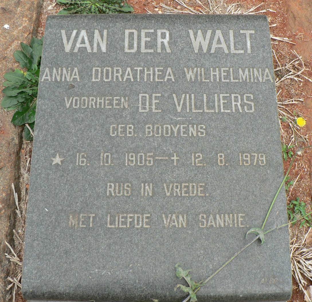 VILLIERS Johan Daniel Etzard, de 1889-1957 &amp; Anna Dorathea Wilhelmina VAN DER WALT nee BOOYENS 1905-1979