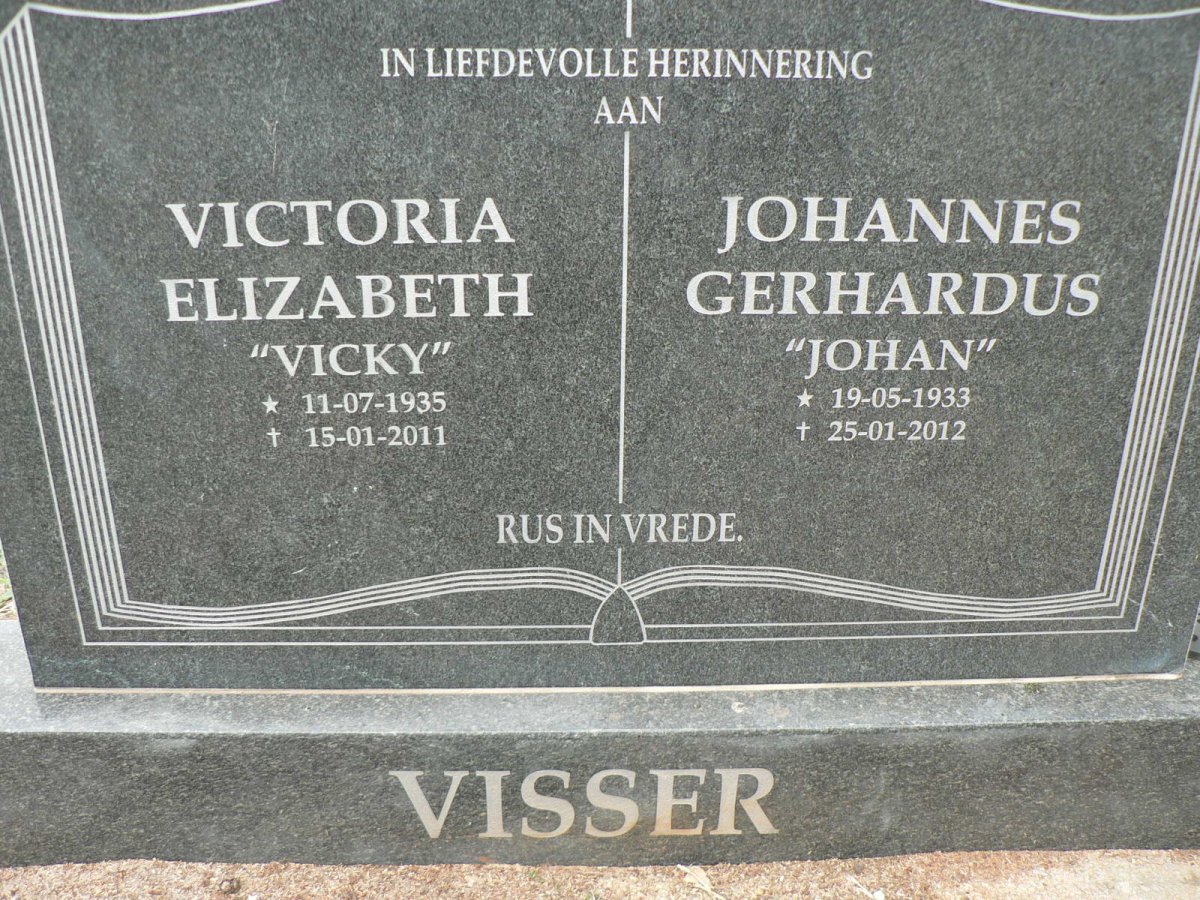 VISSER Johannes Gerhardus 1933-2012 &amp; Victoria Elizabeth 1935-2011
