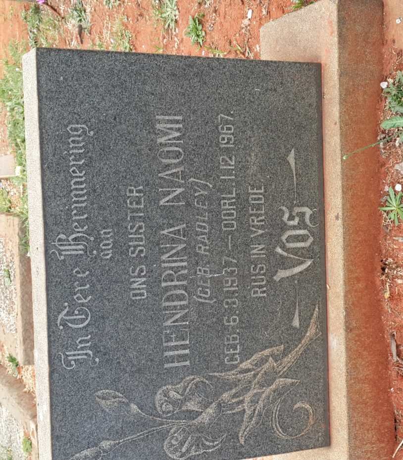 VOS Hendrina Naomi nee RADLEY 1937-1967