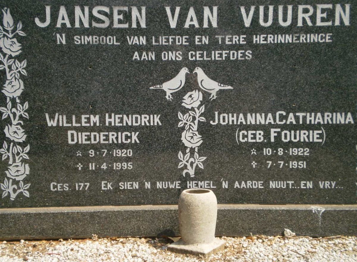 VUUREN Willem Hendrik Diederick, Jansen van 1920-1995 &amp; Johanna Catharina FOURIE 1922-1951