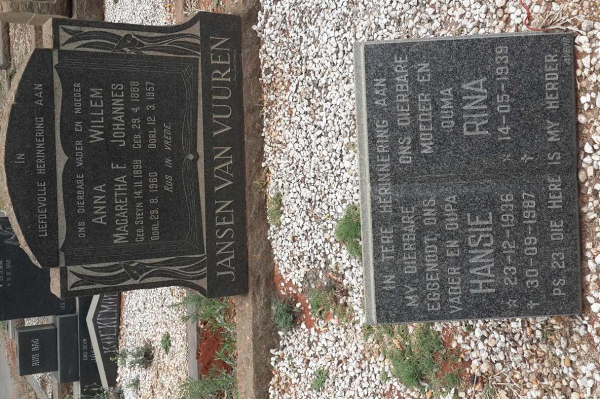 VUUREN Willem Johannes, Jansen van 1888-1957 &amp; Anna Magaretha F. STEYN 1898-1960