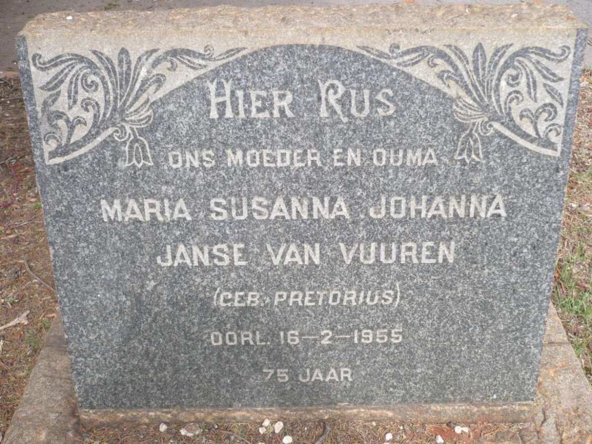 VUUREN Maria Susanna Johanna, Janse van nee PRETORIUS -1955