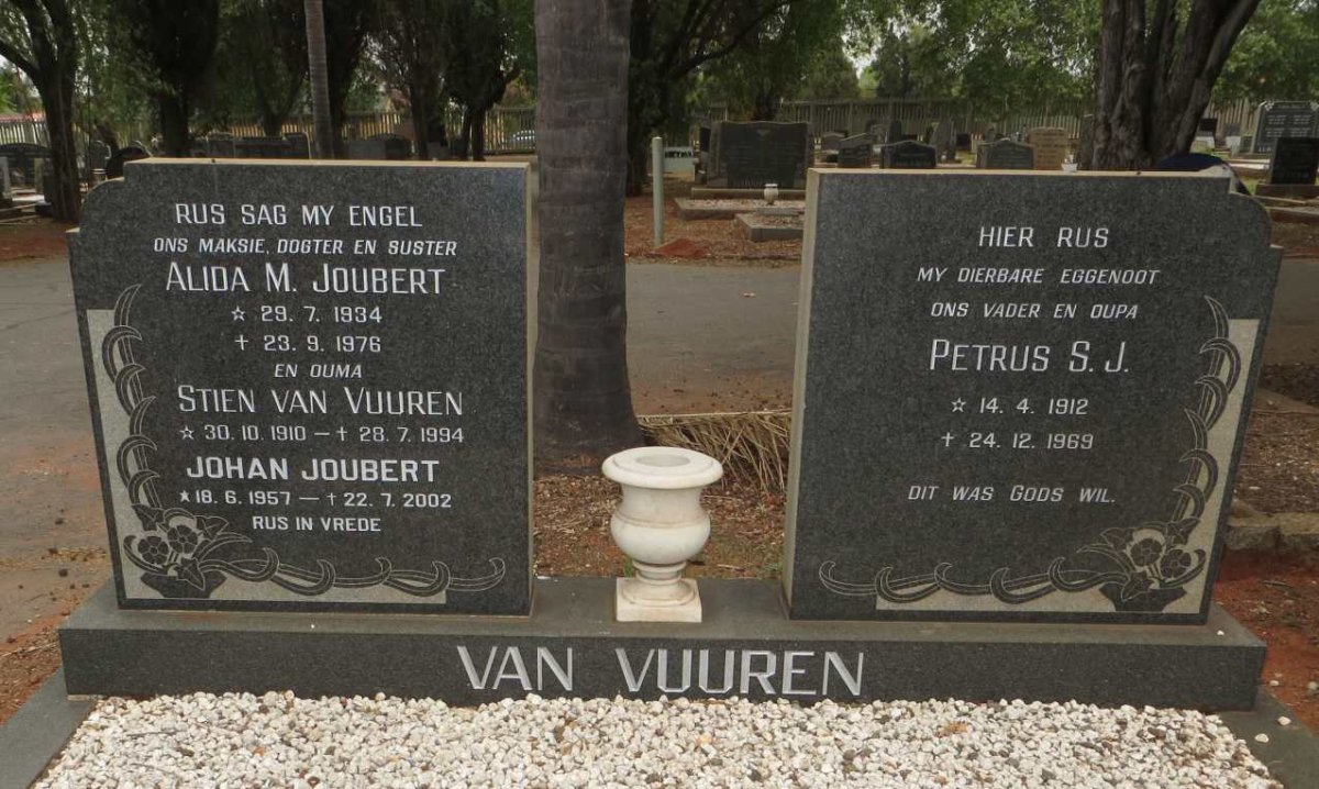 VUUREN Petrus S.J., van 1912-1969 &amp; Stien 1910-1994 :: JOUBERT Alida M. 1934-1976 ::  JOUBERT Johan 1957-2002