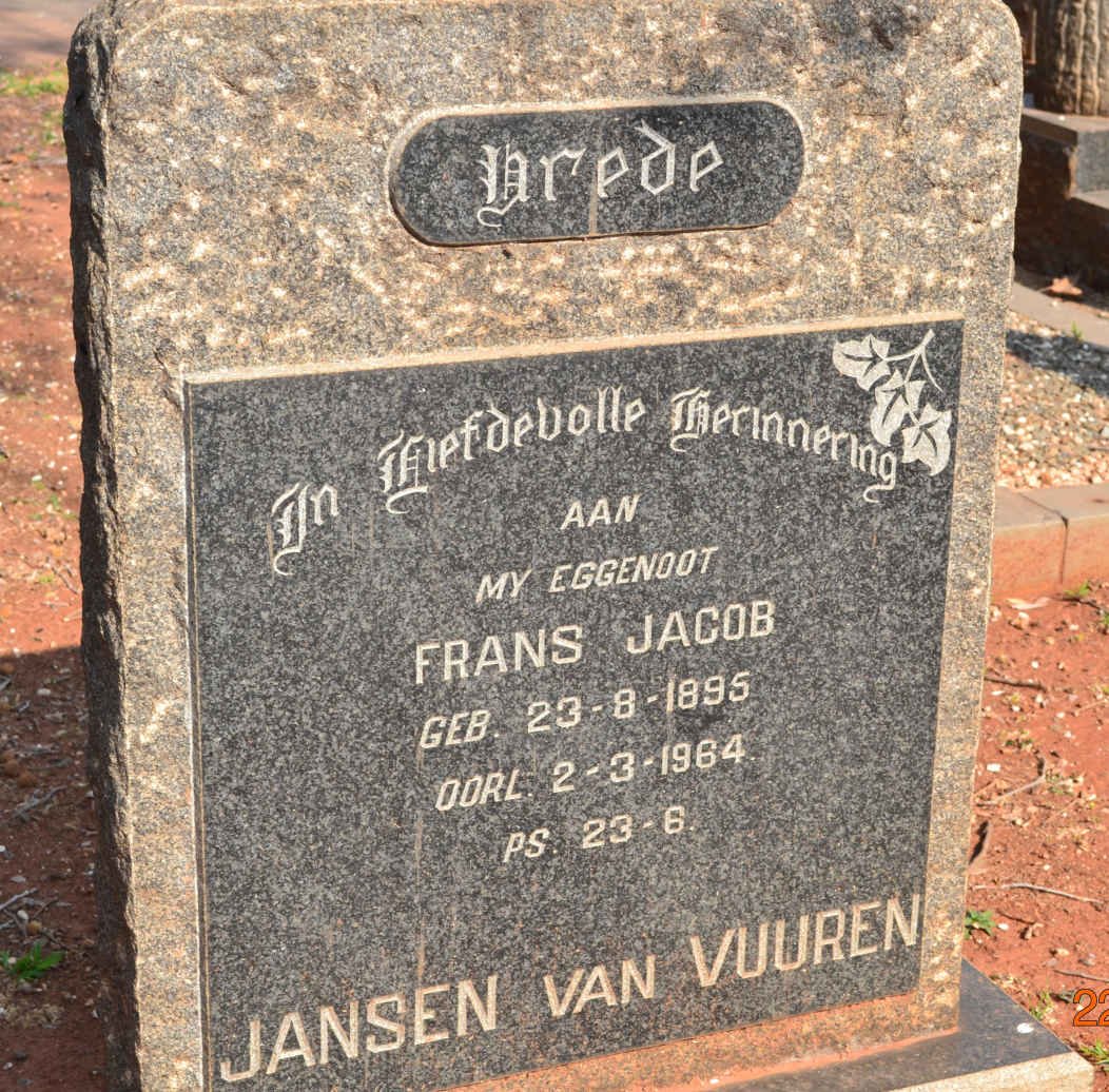VUUREN Frans Jacob, Jansen van 1895-1964