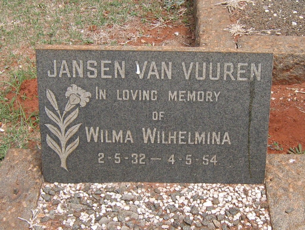 VUUREN Wilma Wilhelmina, Jansen van 1932-1954