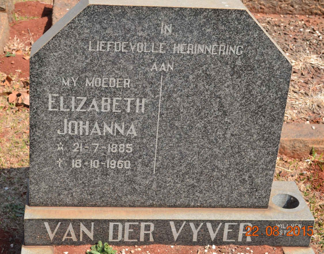 VYVER Elizabeth Johanna, van der 1885-1960