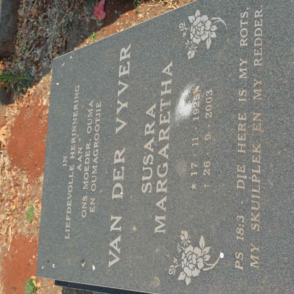 VYVER Susara Margaretha, van der 1925-2003