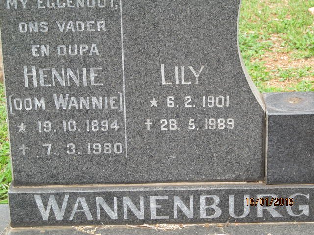 WANNENBURG Hennie 1894-1980 &amp; Lily 1901-1989