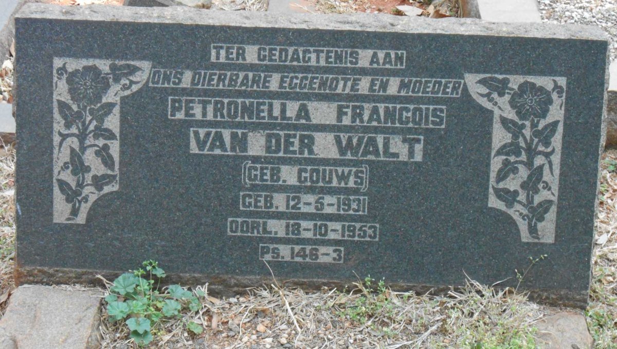 WALT Petronella Francois, van der nee GOUWS 1931-1953