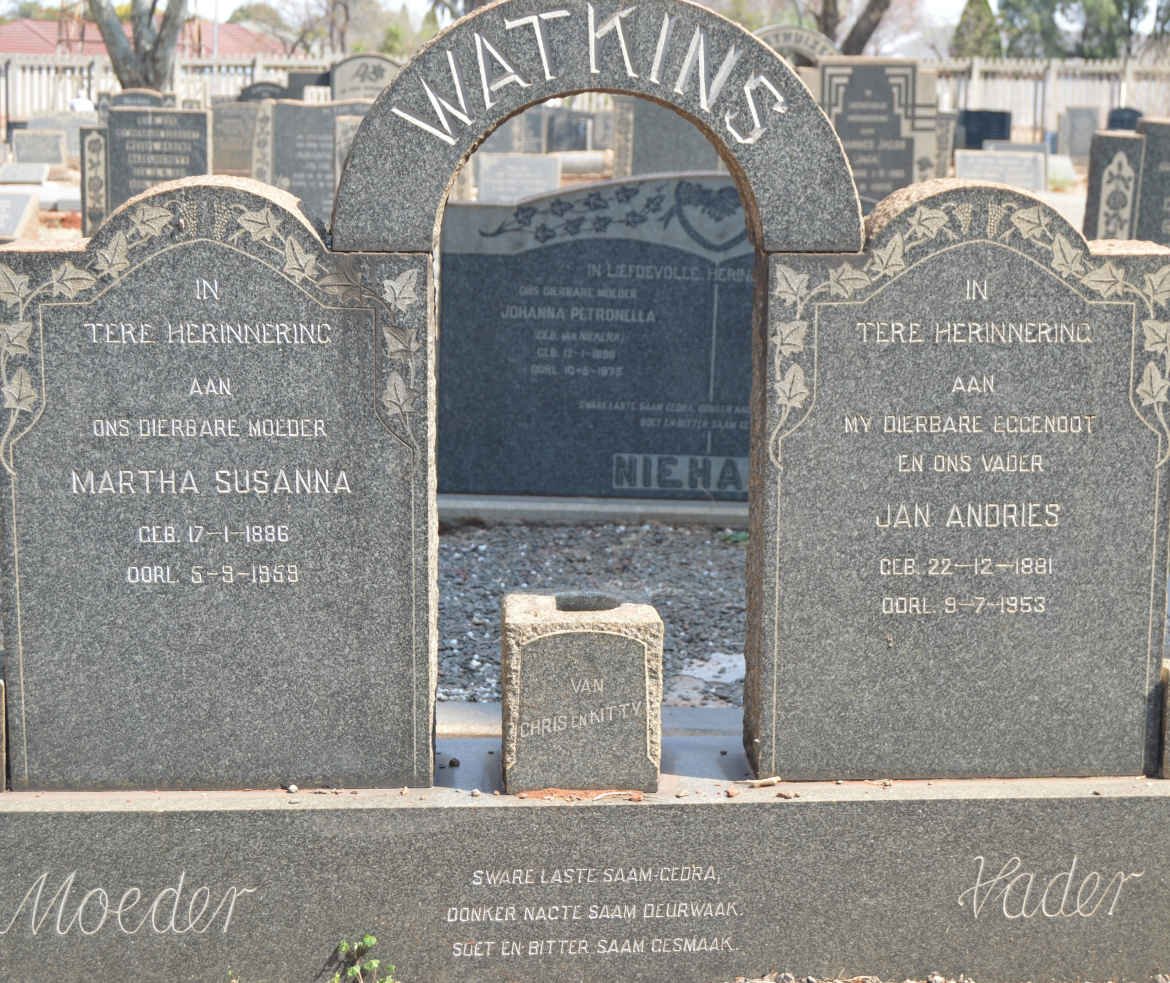 WATKINS Jan Andries 1881-1953 &amp; Martha Susanna 1886-1959