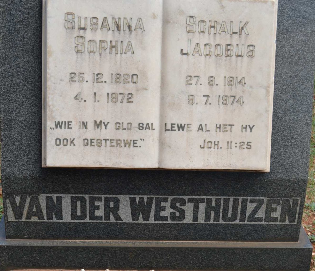 WESTHUIZEN Schalk Jacobus, van der 1914-1974 &amp; Susanna Sophia 1920-1972