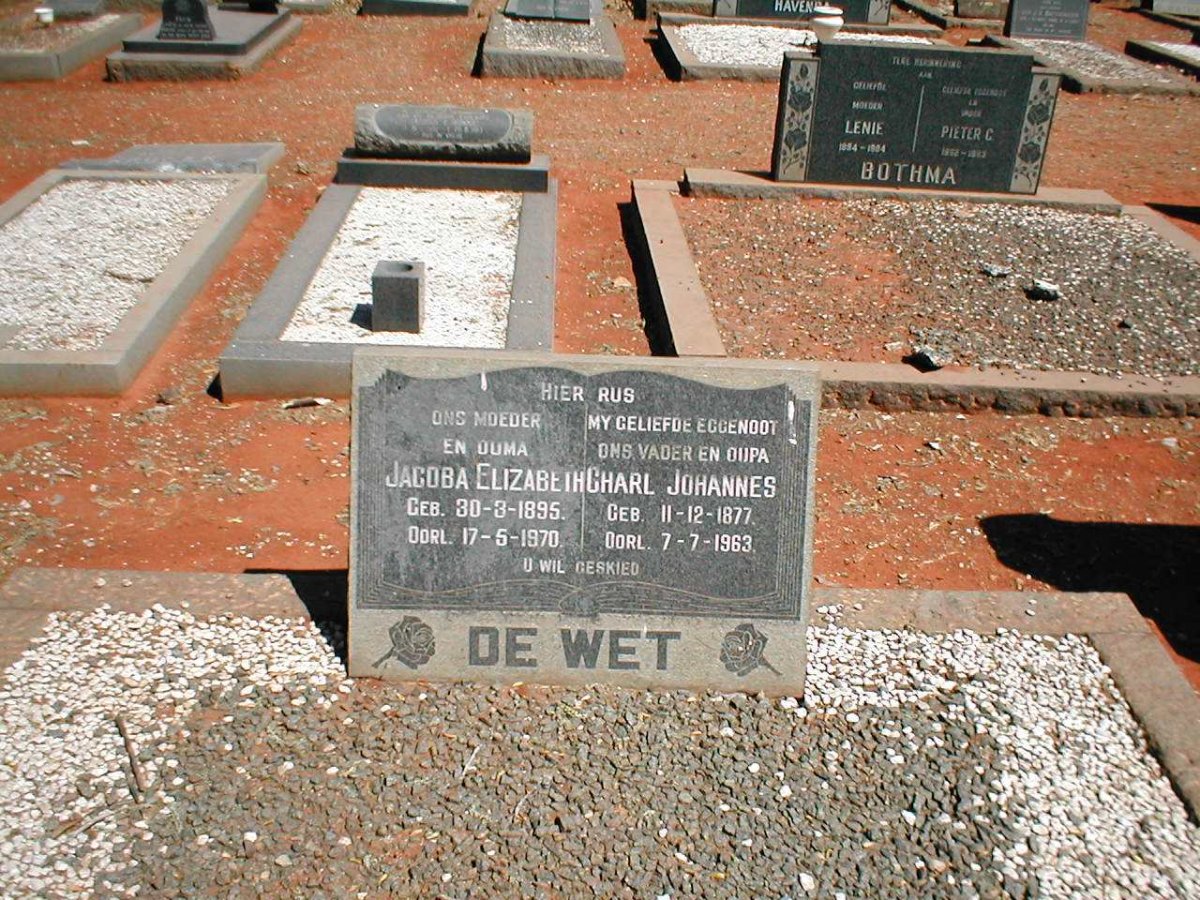 WET Charl Johannes, de 1877-1963 &amp; Jacoba Elizabeth 1895-1970
