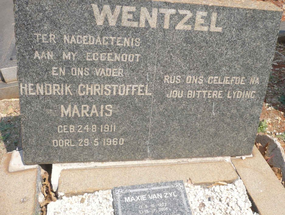 WENTZEL Hendrik Christoffel Marais 1911-1960 &amp; Maxie 1923-200?