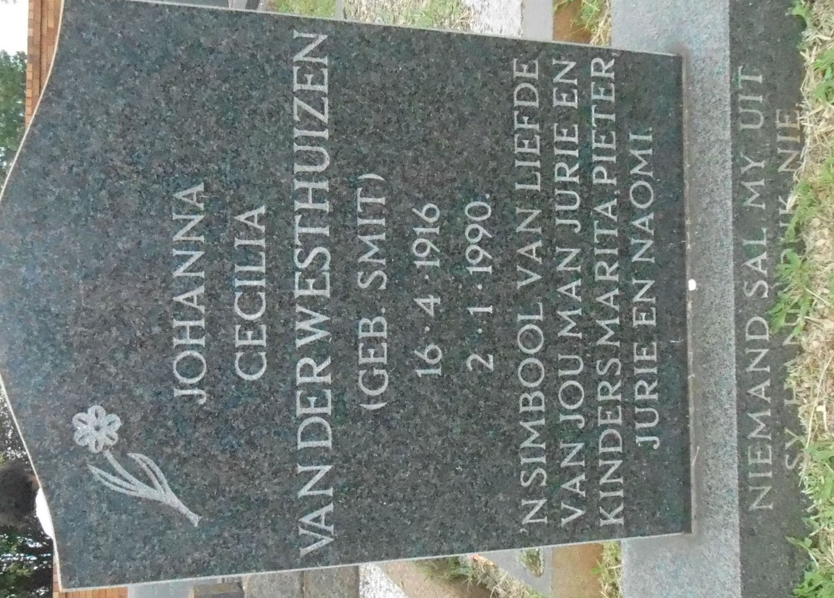 WESTHUIZEN Johanna Cecilia, van der nee SMIT 1916-1990