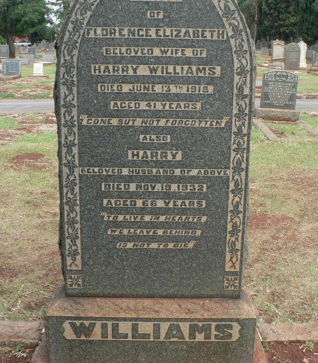 WILLIAMS Harry -1932 &amp; Florence Elizabeth -1918