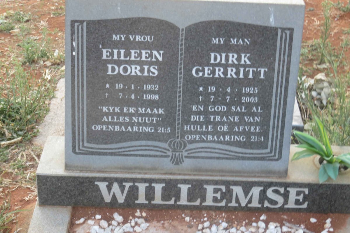 WILLEMSE Dirk Gerritt 1925-2003 &amp; Eileen Doris 1932-1998