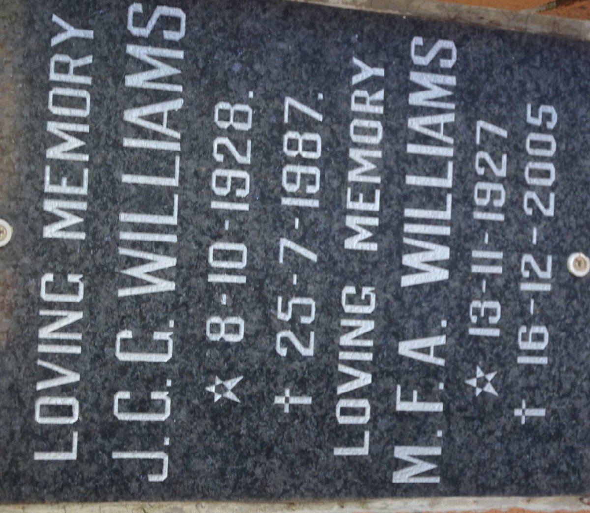 WILLIAMS J.C.C. 1928-1987 &amp; M.F.A. 1927-2005