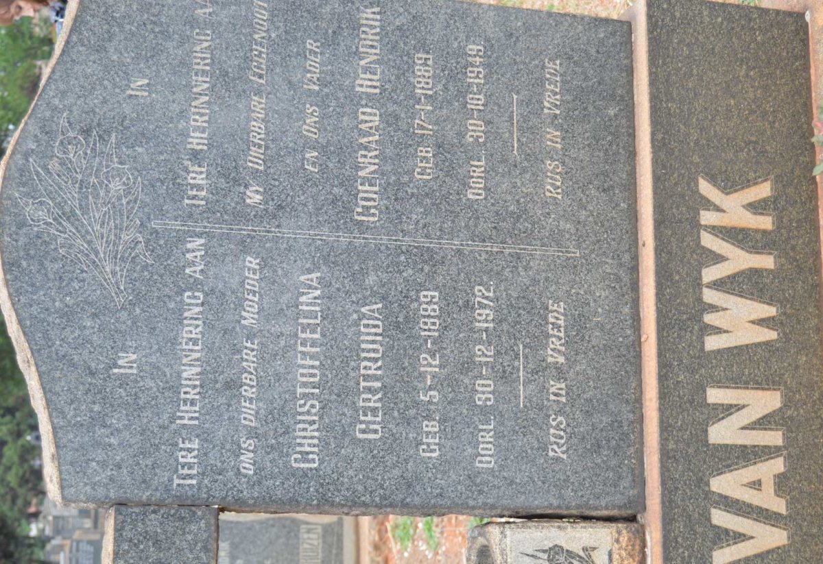 WYK Coenraad Hendrik, van 1889-1949 &amp; Christoffelina Gertruida 1889-1972