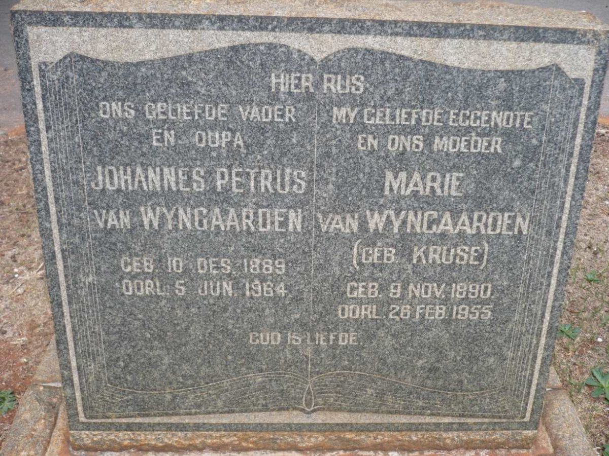 WYNGAARDEN Johannes Petrus, van 1889-1964 &amp; Marie KRUSE 1890-1955