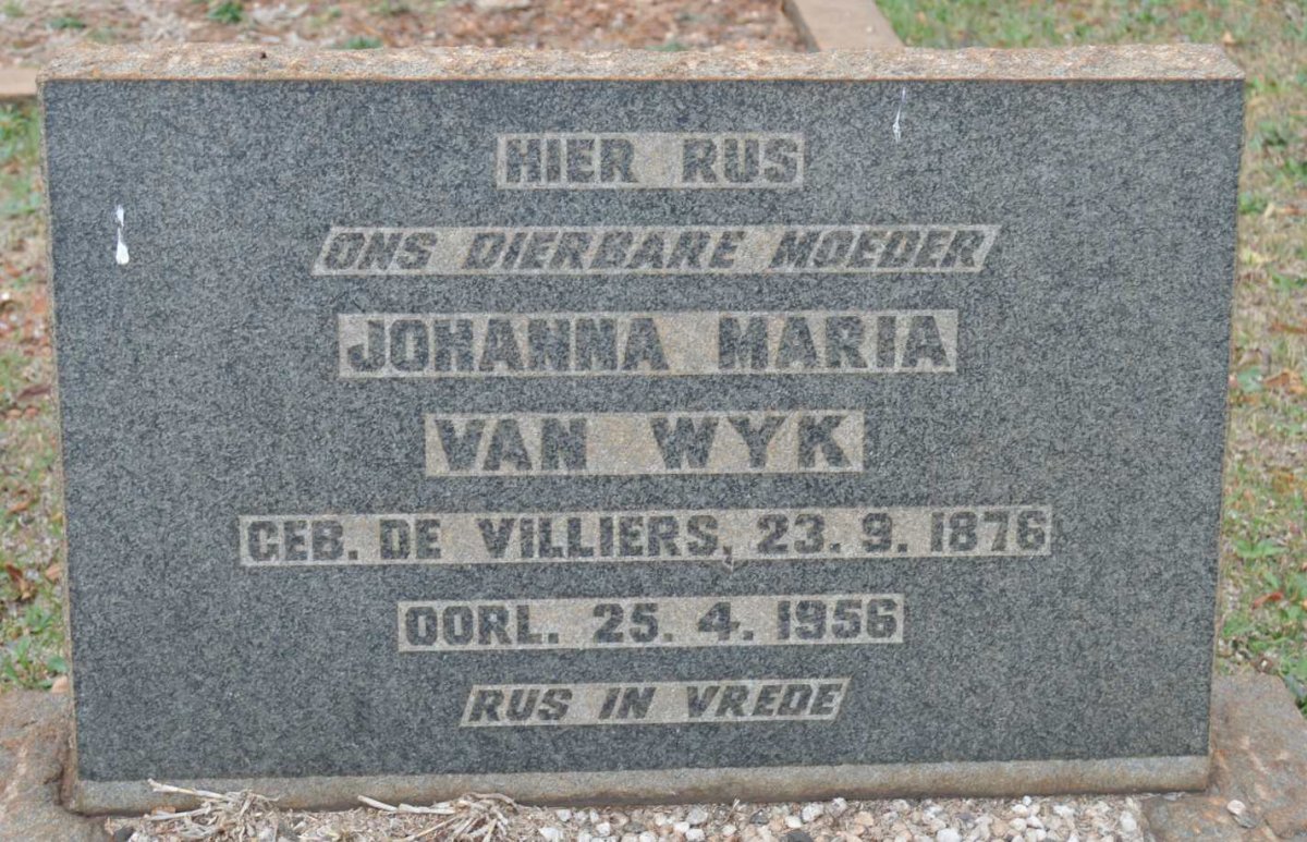 WYK Johanna Maria, van nee DE VILLIERS 1876-1956