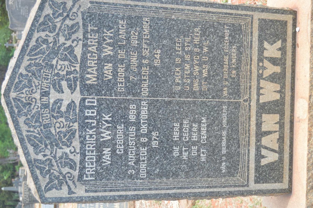WŸK Frederick J.B.D., van 1898-1975 &amp; Margaret DE LANGE 1902-1946
