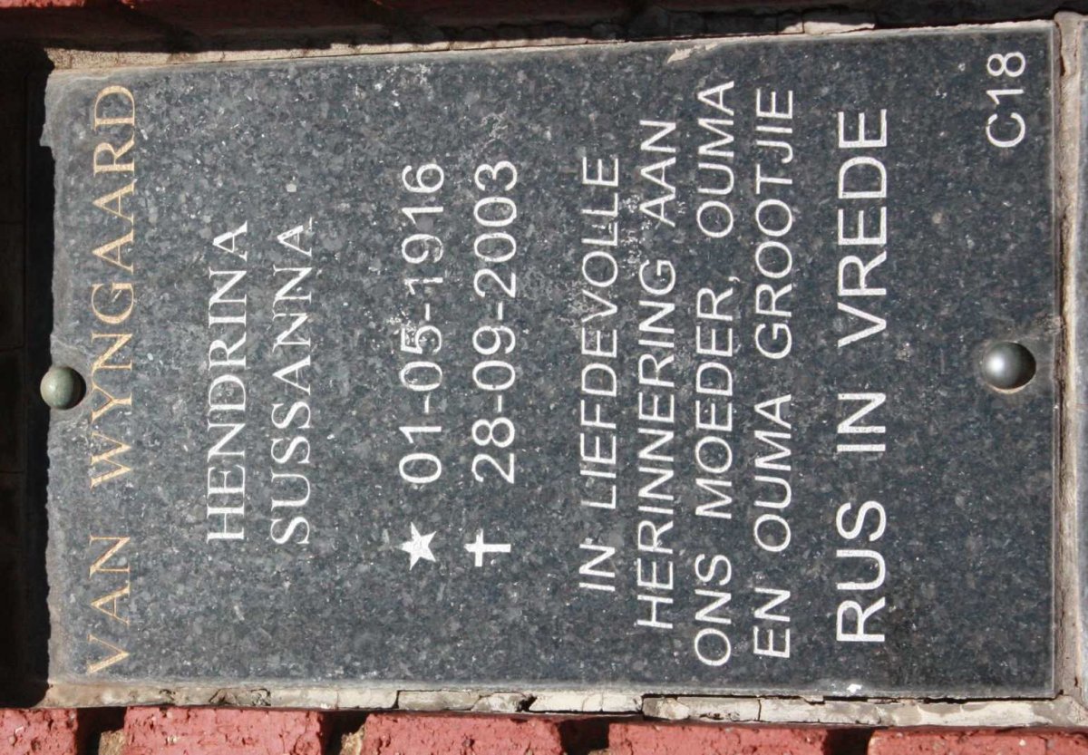 WYNGAARD Hendrina Sussanna, van 1916-2003