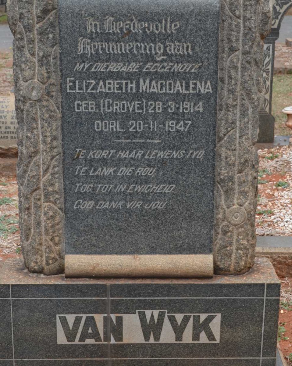 WYK Elizabeth Magdalena, van nee GROVE 1914-1947