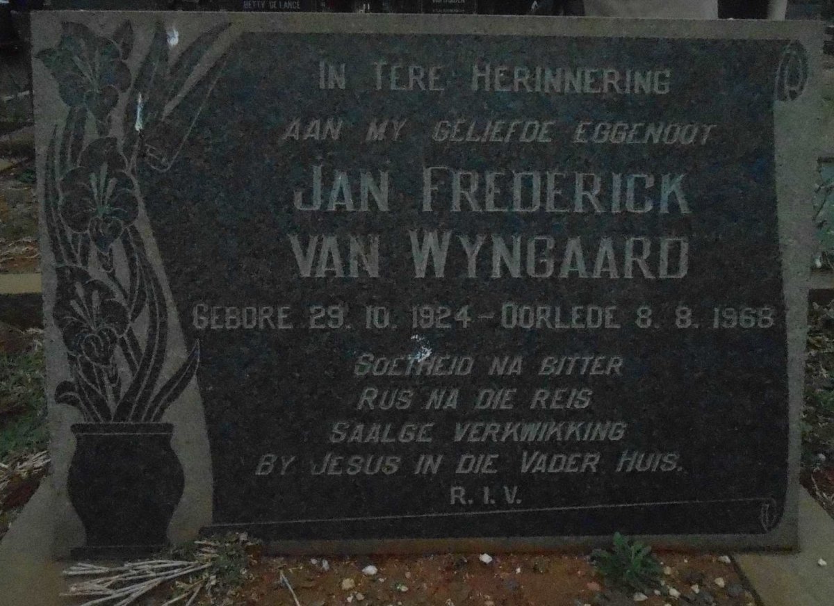 WYNGAARD Jan Frederick, van 1924-1968