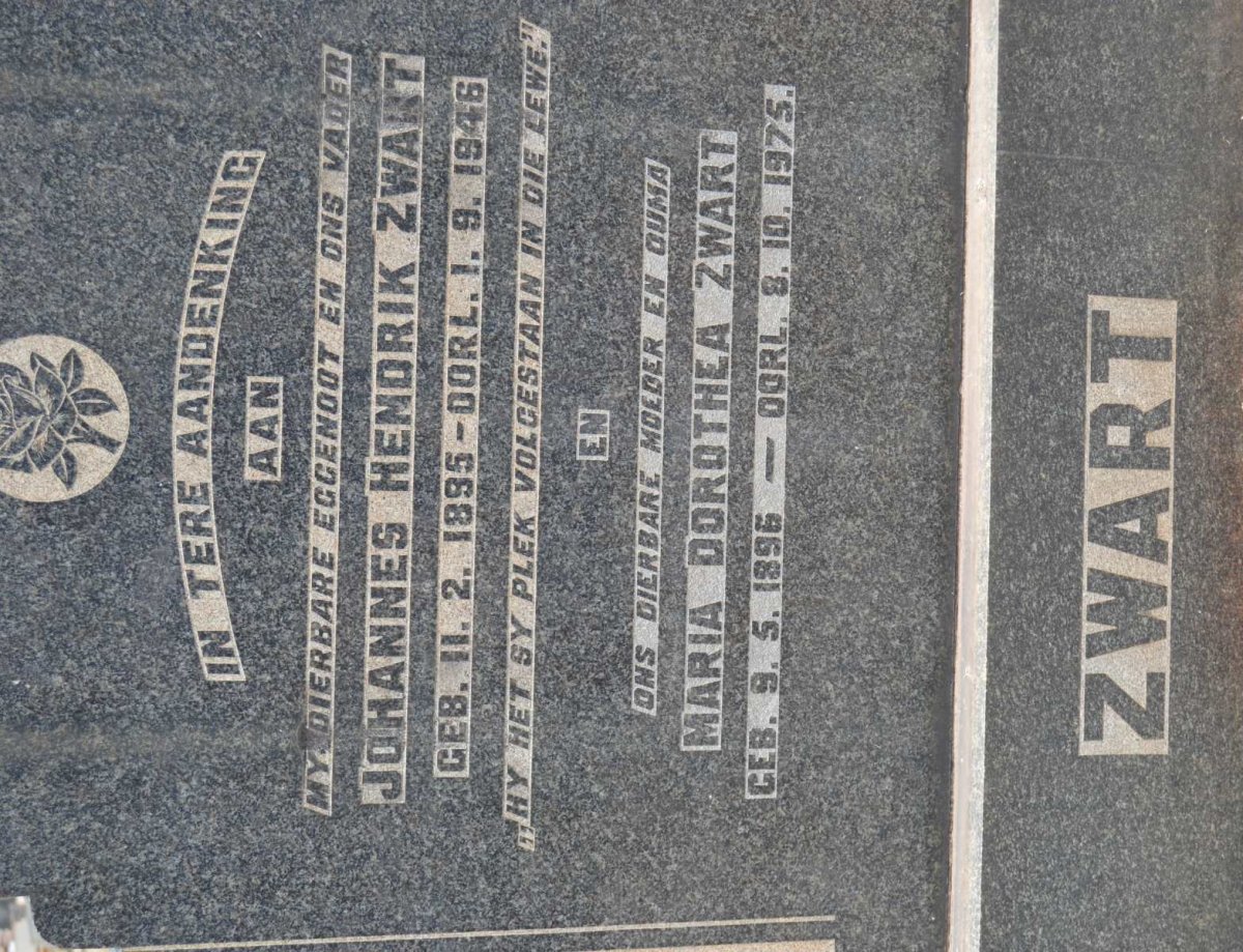 ZWART Johannes Hendrik 1895-1946 &amp; Maria Dorothea 1896-1975