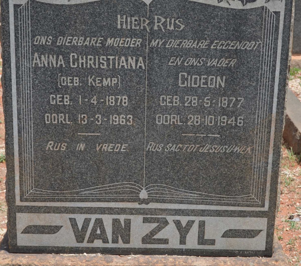 ZYL Gideon, van 1877-1946 &amp; Anna Christiana KEMP 1878-1963