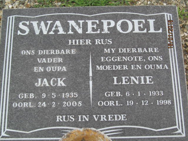 SWANEPOEL Jack 1935-2008 &amp; Lenie 1933-1998