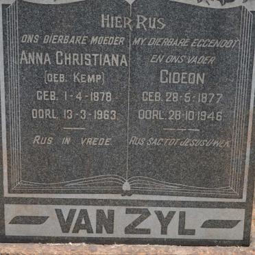 ZYL Gideon, van 1877-1946 &amp; Anna Christiana KEMP 1878-1963